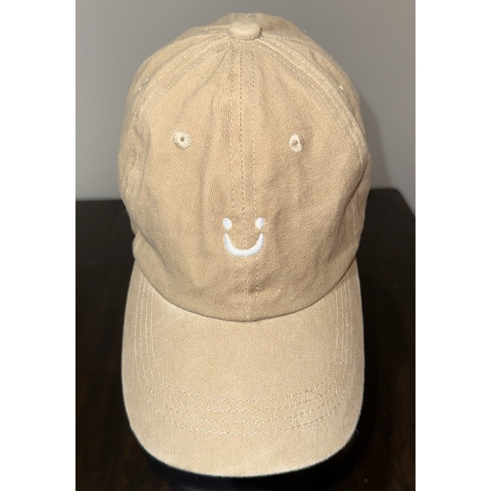 Beige Vintage Washed Smile Face Dad Hat Adjustable Unisex Baseball Cap Cotton